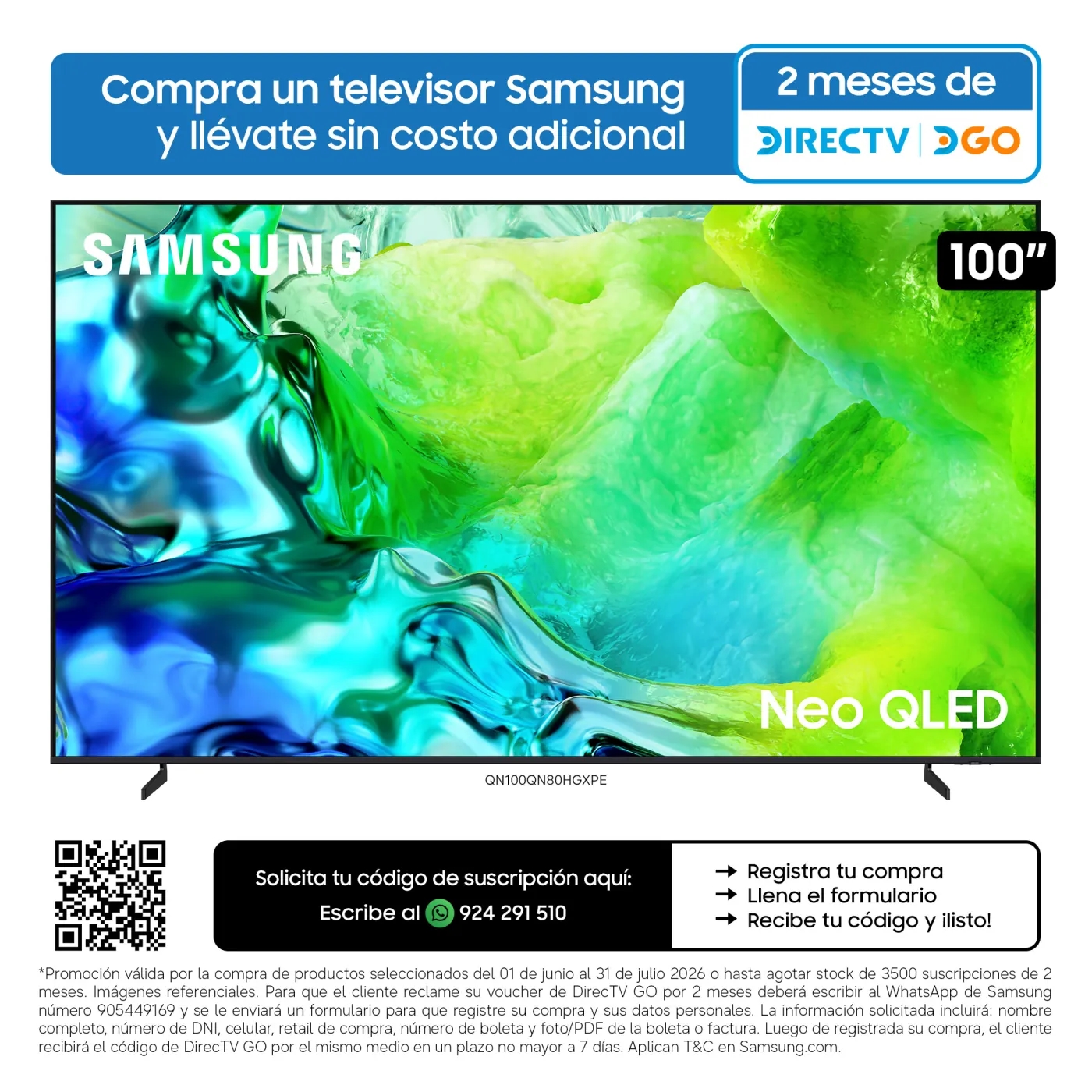 TELEVISOR SMART TV SAMSUNG 4K ACTIVE HDR 100” QN100QN80HGXPE