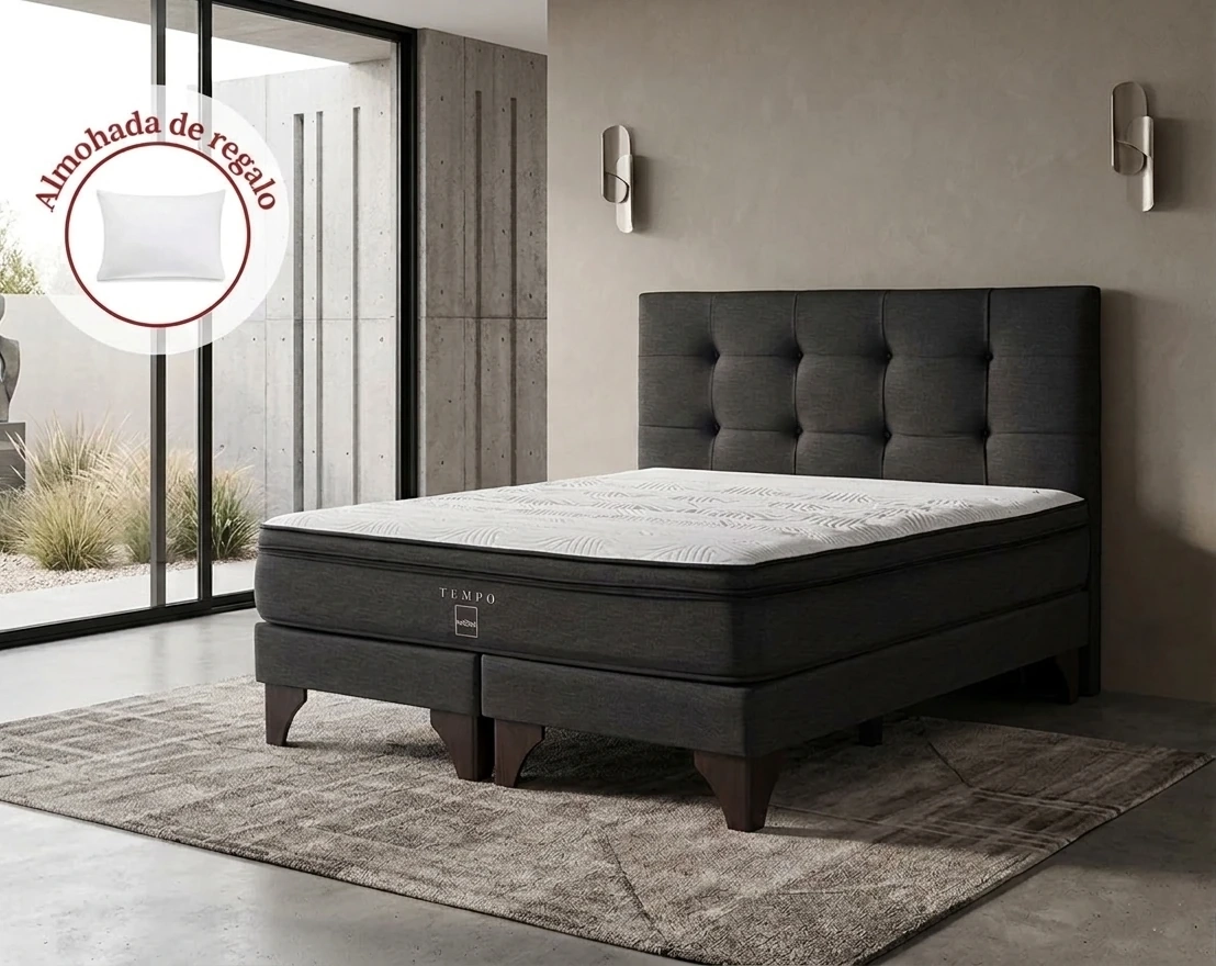 DORMITORIO EUROPEO ROSEN TEMPO QUEEN ISSEY GRAFITO + 2 ALMOHADAS