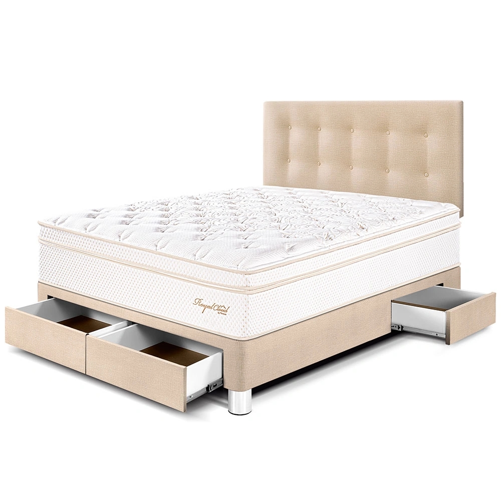 DORMITORIO CON CAJONES PARAÍSO ROYAL CLOUD 2 PLAZAS CHAMPAGNE + 2 ALMOHADAS VISCOELÁSTICAS