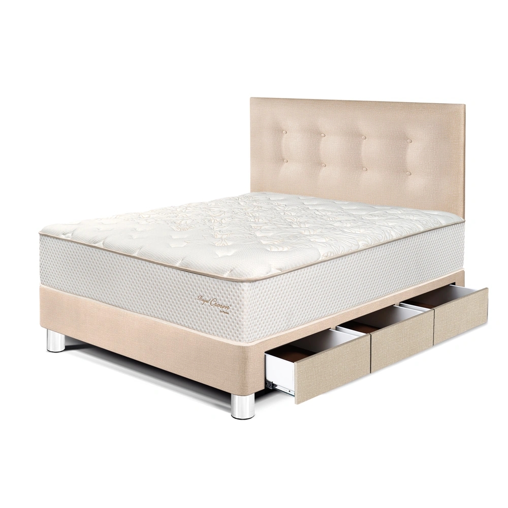 DORMITORIO CON CAJONES PARAÍSO ROYAL CROWN 1.5 PLAZAS CHAMPAGNE + 1 ALMOHADA VISCOELÁSTICA
