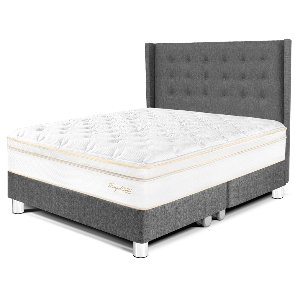 DORMITORIO PARAÍSO ROYAL CLOUD QUEEN + CABECERA GOLD GRIS + 2 ALMOHADAS VISCOELÁSTICAS