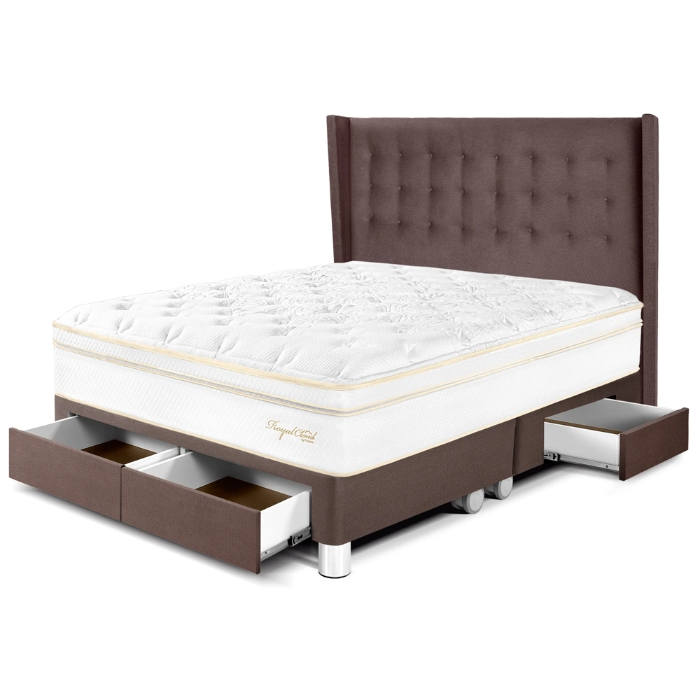 DORMITORIO CON CAJONES PARAÍSO ROYAL CLOUD KING + CABECERA GOLD CHOCOLATE + 2 ALMOHADAS VISCOELÁSTICAS