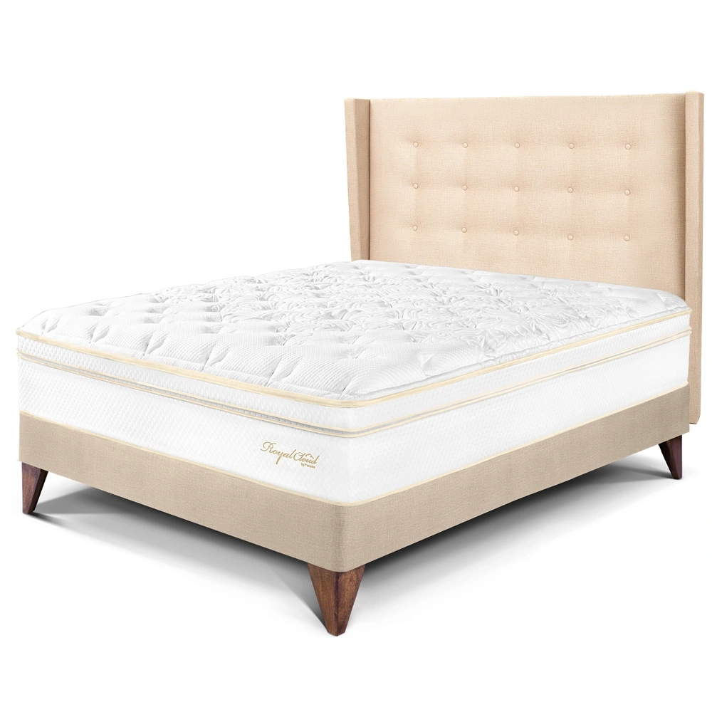 DORMITORIO EUROPEO PARAÍSO ROYAL CLOUD 2 PLAZAS + CABECERA GOLD CHAMPAGNE + 2 ALMOHADAS VISCOELÁSTICAS
