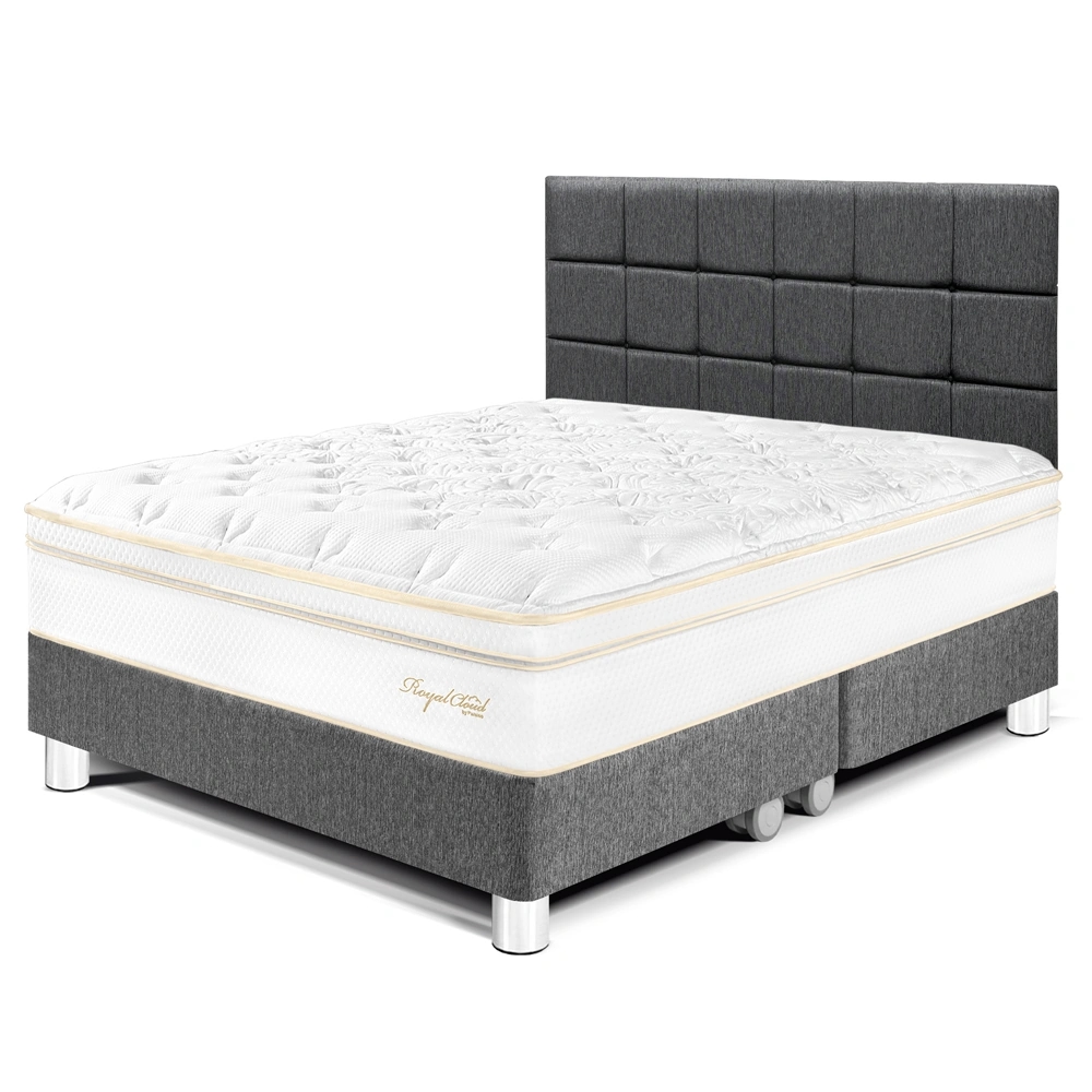 DORMITORIO PARAÍSO ROYAL CLOUD KING + CABECERA BLOCKS GRIS + 2 ALMOHADAS VISCOELÁSTICAS