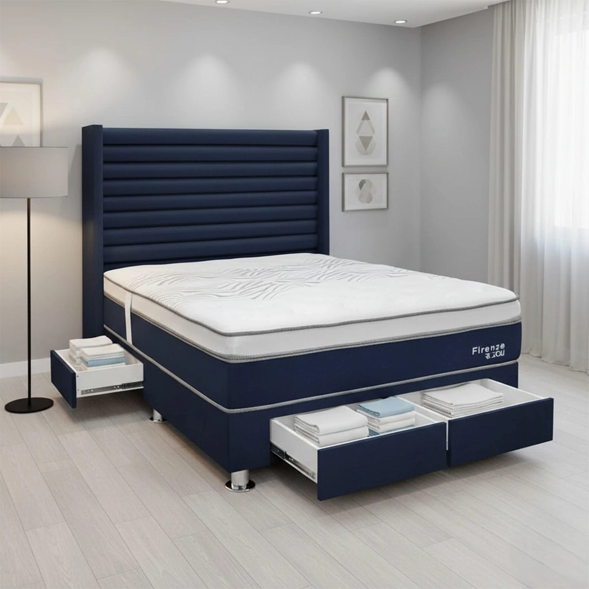 DORMITORIO RIZZOLI FIRENZE QUEEN CON CAJONES AZUL