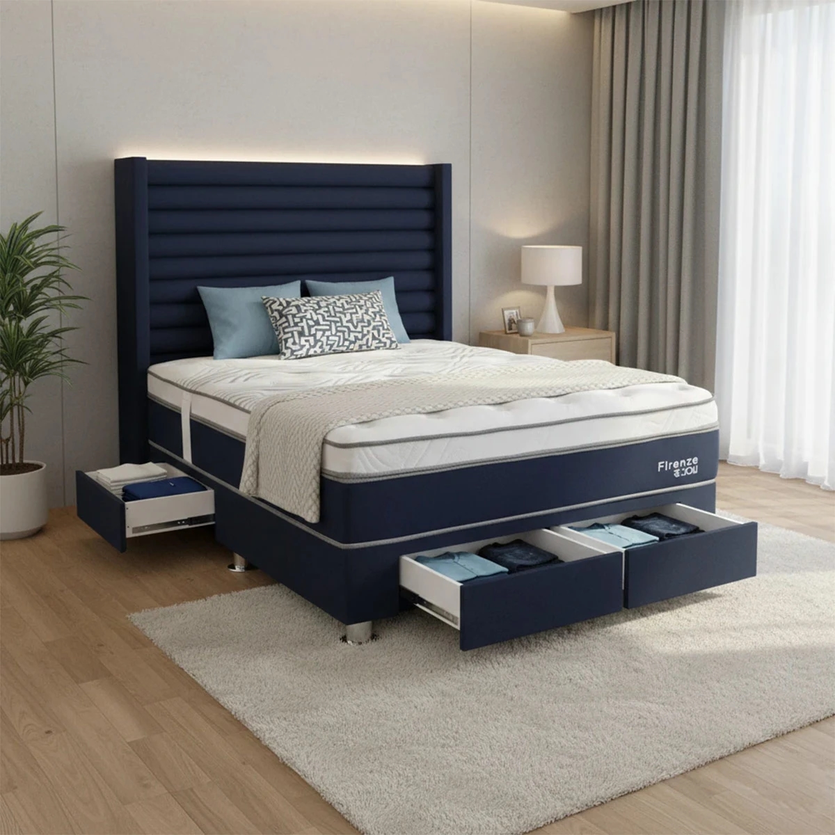 DORMITORIO RIZZOLI FIRENZE KING CON CAJONES AZUL