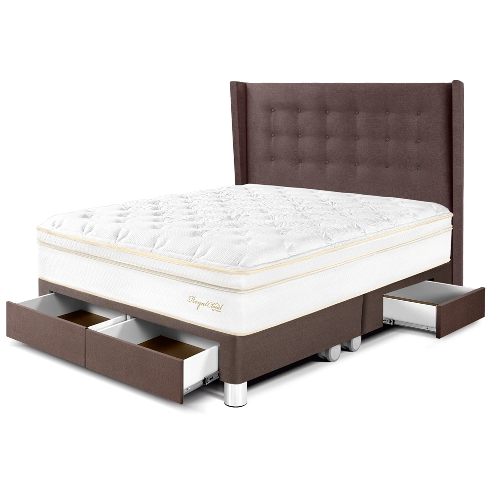 DORMITORIO CON CAJONES PARAÍSO ROYAL CLOUD GOLD QUEEN CHOCOLATE + 2 ALMOHADAS VISCOELÁSTICAS