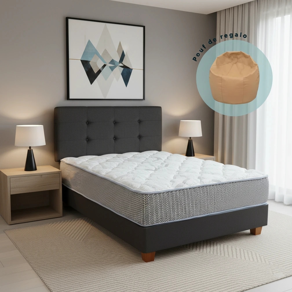 DORMITORIO DRIMER POCKET NOVO 2 PLAZAS GRIS OSCURO + POUF