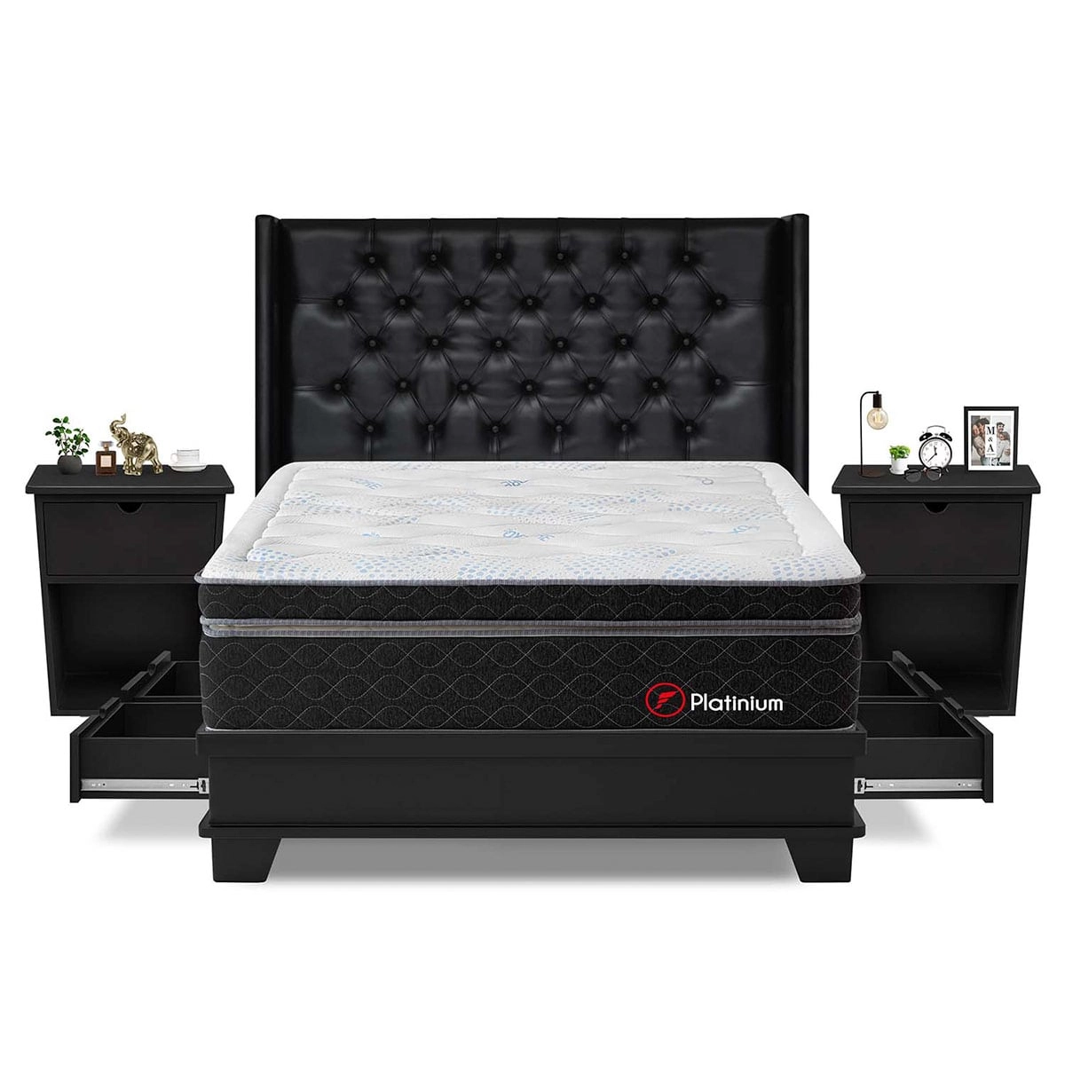 DORMITORIO CON CAJONES FORLI PLATINIUM QUEEN + VELADORES