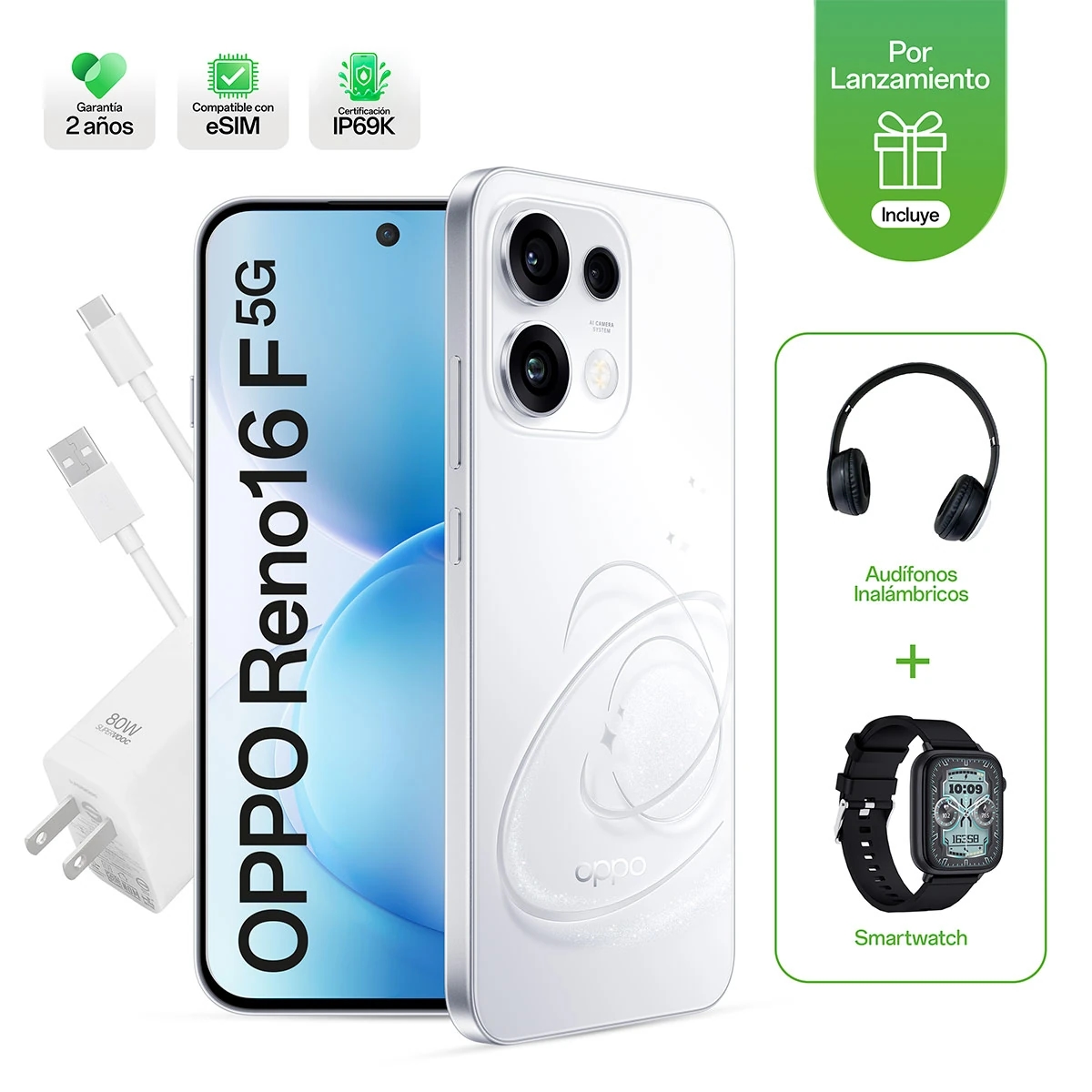 SMARTPHONE OPPO RENO16F 256GB + SMARTWATCH + AUDÍFONOS