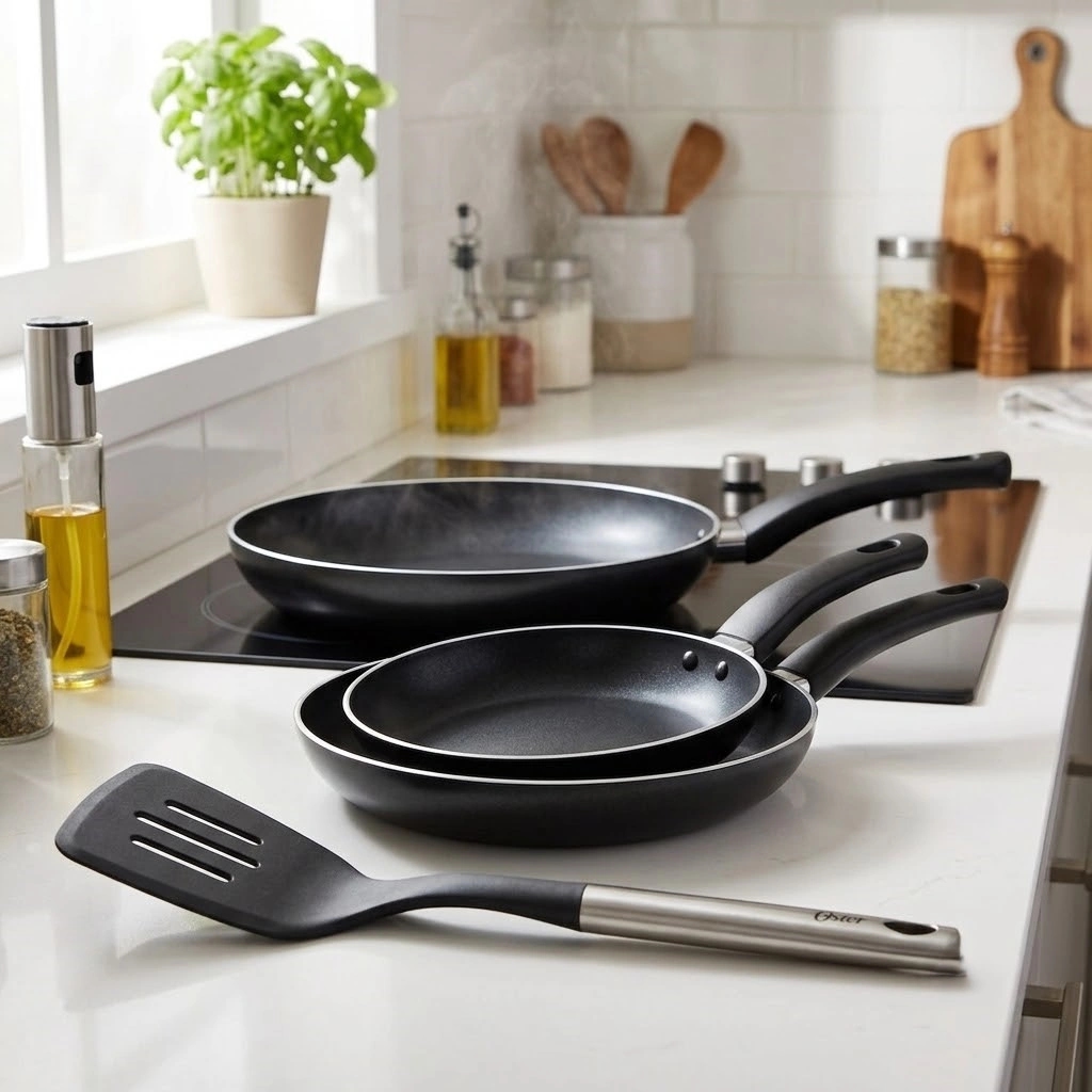 SET X3 SARTENES 18CM 20CM Y 24 CM + ESPÁTULA ALUMINIO ANTIDHERENTE PRENSADO SMITHSON NEGRA